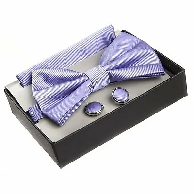 Adam Baker Twill Pattern Pre-Tied Bow Tie With Pocket Square And Cufflinks • $9.99