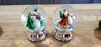 Towle Christmas Music Box Snow Globes ~ Santa & Snowman ~ Lot Of 2 ~ Vintage! • $34.99