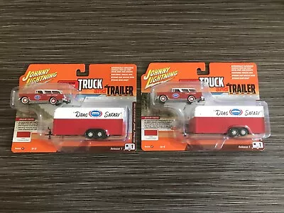 Johnny Lightning NHRA  Drag Safari  1955 Chevy Nomad W/Enclosed Car Trailer X2 • $48