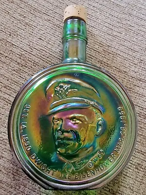 WHEATON Decanter Green Carnival Glass Bottle 1st Edition  Dwight Eisenhower  • $31