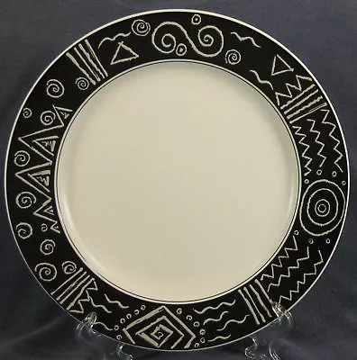 Mikasa Star Track CP006 Dinner Plates Black Band White Geometrics Fashion Plate • $28.15