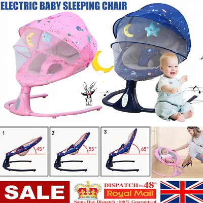 Newborn Electric Baby Chair Swing Infant Cradle Bouncer Rocker Remote Bluetooth • £69.99