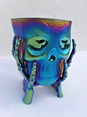 Gothic~Iridescent Rainbow~Skull~Candy Dish~Halloween Display~Skeleton~Boney Hand • $24