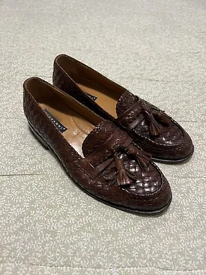 Magnanni Shabby Brown Woven Leather Penny Loafers Shoes Mens Size 9 D Spain • $59