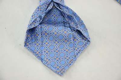 Tasso Ella Collezione SEVEN FOLD Blue Geometric Medallion Silk Men’s Neck Tie • $24.99