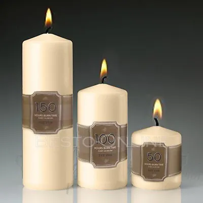 Unscented Thick Round White Classic Church Pillar Table Candles Long Burn Time • £15.69