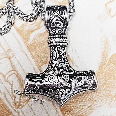 Viking THOR'S HAMMER MJOLNIR Stainless Steel Double Sided Pendant Necklace NWOT • $12.99