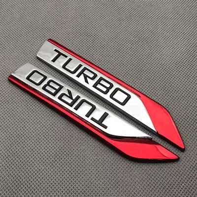 Pair Red Metal Turbo Side Wing Badge Chrome Fender Sport V6 V8 Emblem 3D Sticker • $16.94