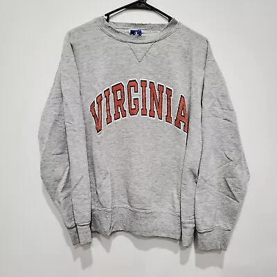 Vintage Champion Virginia Crewneck Sweater Silver Distressed 90s Large  • $25