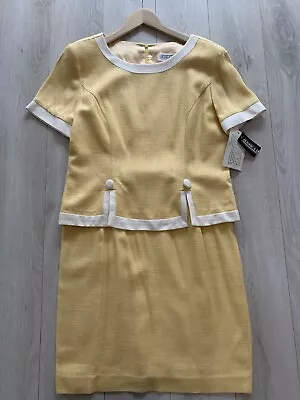 NWT Jessica Howard 100% Rayon Vintage Yellow White Trim Dress Sz 12 • $20.65