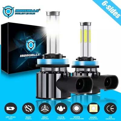 6-Sides H11 LED Headlights Kit Low Beam Bulbs Super Bright 6500K White 1000000LM • $32.99