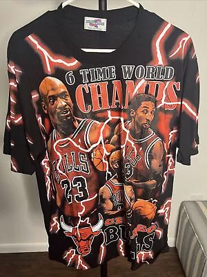 Michael Jordan Bulls 6 Time Champions Street Couture T-Shirt Size L AOP • $8.50