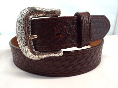 $30 • Buy LN Tony Lama Men's Classic Mahogany Brown Basket Weave Leather 1.5  Belt Sz 44