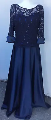 JS Collection Lace Upper Midnight Blue Mother Of The Bride L/S Dress Size 12 NWT • $81.19