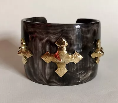 ASHLEY PITTMAN AP Kenya TANI Wide Cuff Bracelet Dark Horn Bronze Maltese Cross • $299