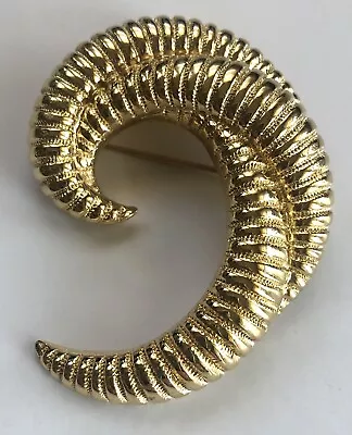 Vintage Large Monet Brooch Gold Tone Pin Shrimp Round  Swirl Signed Costume • $11.25