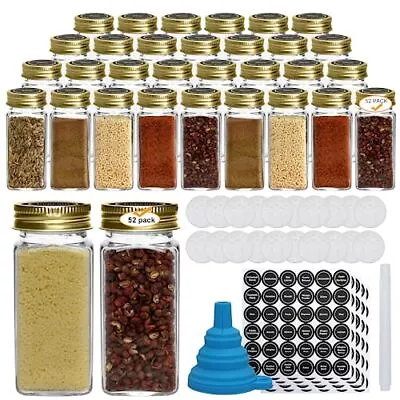 Spice Jars4oz Glass Spice Bottles With Golden Lidsspice Labels And Stylus And Fu • $22.94