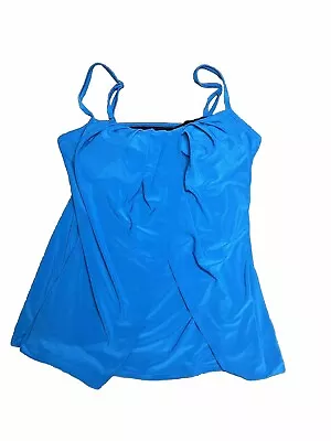 Miraclesuit Rock Solid Marina Tankini Draped Top Padded Blue Women's Size 10 • $18