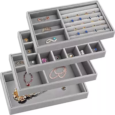 4 Pcs Stackable Jewelry Organizer Trays For Drawers Velvet Jewelry Organizer... • $22