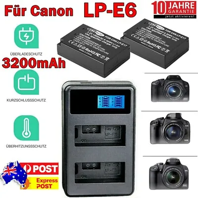 2x 3200mAh LP-E6 Battery + Charger For Canon LP-E6NH EOS 90D 60D 5DS 7D Mark III • $40.69