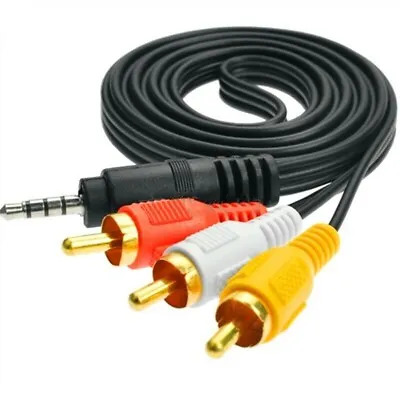 3.5mm AUX To 3 RCA Male 1m Audio Video DVD HDTV AV Cord Cable Adapter HD TV Plug • £0.99