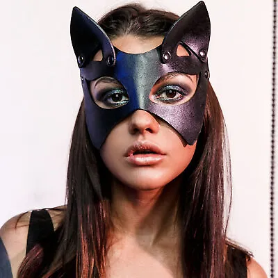 £7.56 • Buy Women Faux Leather Sexy Cat Ears Mask Roleplay Halloween Masquerade Mask Costume