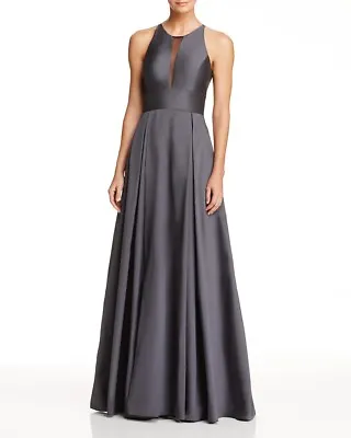 $445 Aidan Mattox Women'S Grey Halter Neck Sleeveless Evening Dress Gown Size 2 • $53.98