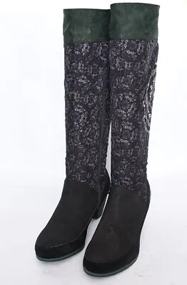 £57.43 • Buy Desigual Boots Knee High Side Zip Green Pearls Lace Pattern Boots Womens Sz 39 R