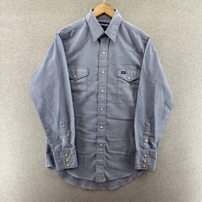 $25.90 • Buy Vintage Wrangler Mens Shirt Blue 15.5-33 Chambray Pearl Snap Western Lightweight