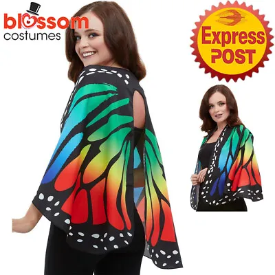 AC1451 Monarch Butterfly Wings Shawl Fairy Mardi Gras Rainbow Pixie Costume • $14.69