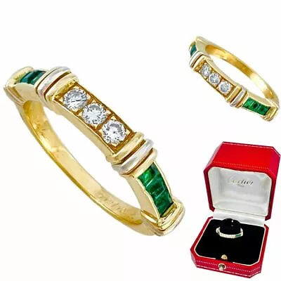Cartier Vintage Emerald Diamond 18k Yellow White Gold Contessa Ring Boxed • $5310.11