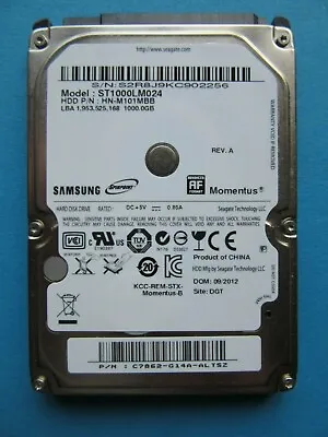 Samsung ST1000LM024 HN-M101MBB Hard Drive 1TB 1000GB 2.5  HDD 2012 2AR10002 S2R • £27.95