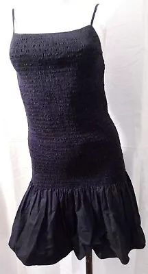 Gianni Bini Madeline Navy Smocked Dress SZ Medium Sleeveless Corrugated Ruffle • $13.99