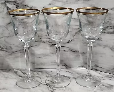 Beautiful Mikasa Wheaton Wine Glasses Goblets. Gold Rim. Hand Blown. Set Of 3 • $30