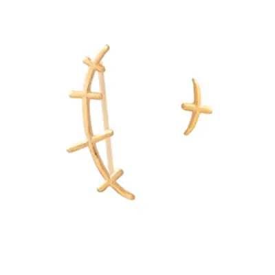 Sterling Silver Golden Asymmetrical Wavy Vine Line Thorn Cross Climber Earrings • $12.17