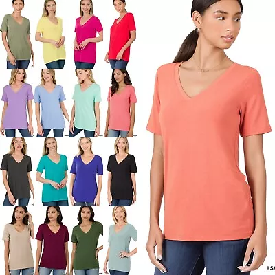 $9.38 • Buy Zenana Womens V Neck Short Sleeve Rayon Top Relaxed Fit T Shirt US SIZE S M L XL