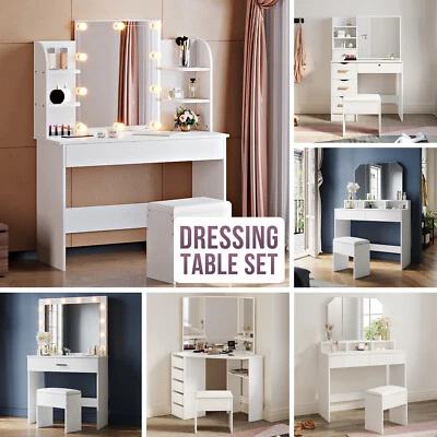 $138 • Buy Dressing Table Vanity Set Stool Makeup LEDs Mirror Jewellery Cabinet Organizer