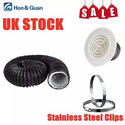 Hon&Guan 3-8inch 5M Flexible Ducting Hose Vent Pipe Aluminum Duct Clip Air Vent • £12.95