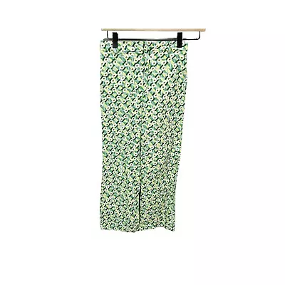 Zara Mini Flare High Rise Knit Linen Green Blue Floral Print Pants Girls 13-14 • $16.59