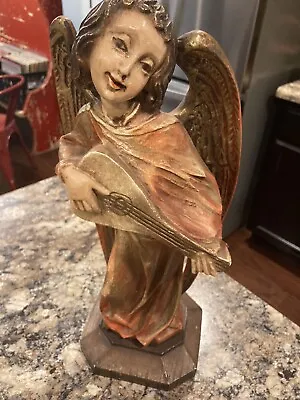 RARE VTG 1972 Multicolor Universal Statuary Angel Playing Lute #207. Signed 17  • $85