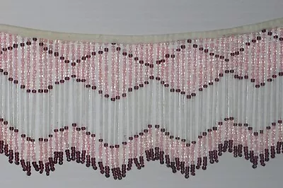  Vintage Glass Beaded Fringe Pink Clear Purple New Old Stock Craft Trim Lamp 3ft • $30