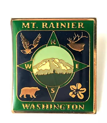 Mt Rainier Washington Mountain Compass Bird Bear Elk Flower Enamel Pin Souvenir • $12.99