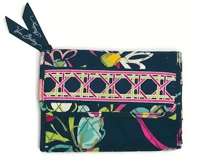 Vera Bradley Small Trifold Wallet Coin Purse Navy Blue Floral Ribbons Snap EUC • $16.05