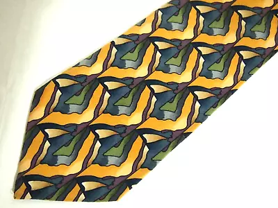 J. Garcia Mens Necktie Tie Butterfly Study Beige Blue Abstract Art Silk 57  • $5.39