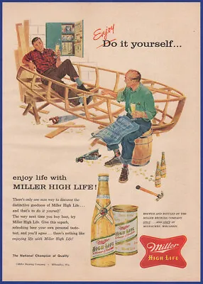 Vintage 1956 MILLER High Life Beer Alcohol Boat Building Ephemera 50's Print Ad • $11.21