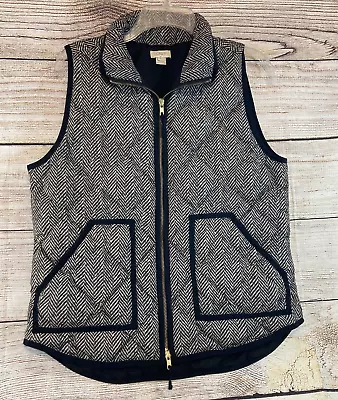 J Crew Womens Vest Size M Black & Tan Quilted Herringbone Zip Puffer Vest • $8.40