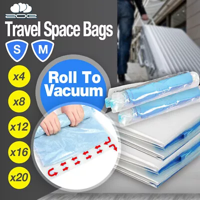 $12.95 • Buy Travel Roll Up Vacuum Space Saver Storage Bags Compressing Luggage Organiser