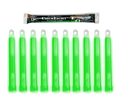 10 (TEN) - 12 Hour 6” Military ChemLight (15cm) Green Lightstick Cyalume Brand • $37.57