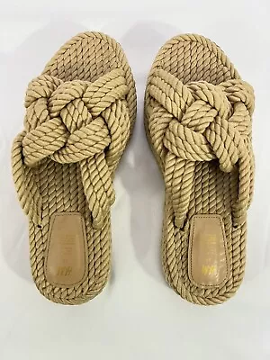H&M Sandals Womens 38 US 7 Tan Rope Knot Slide Flat Platform Island Beach Pool • $14.99