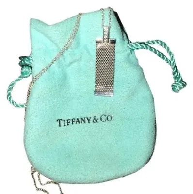 Tiffany & Co. Sterling Silver 4 Row Diamond Elsa Peretti Mesh Drop Pendant • $499